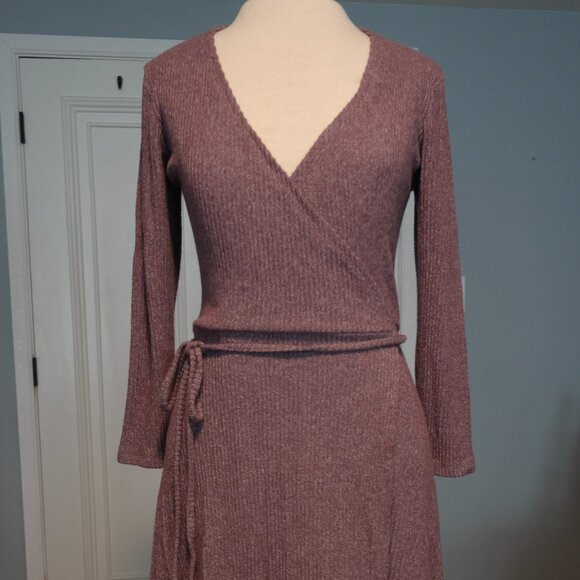 DON’T ASK WHY Mauve Pink Ribbed Wrap Dress Size OS - Picture 2 of 12